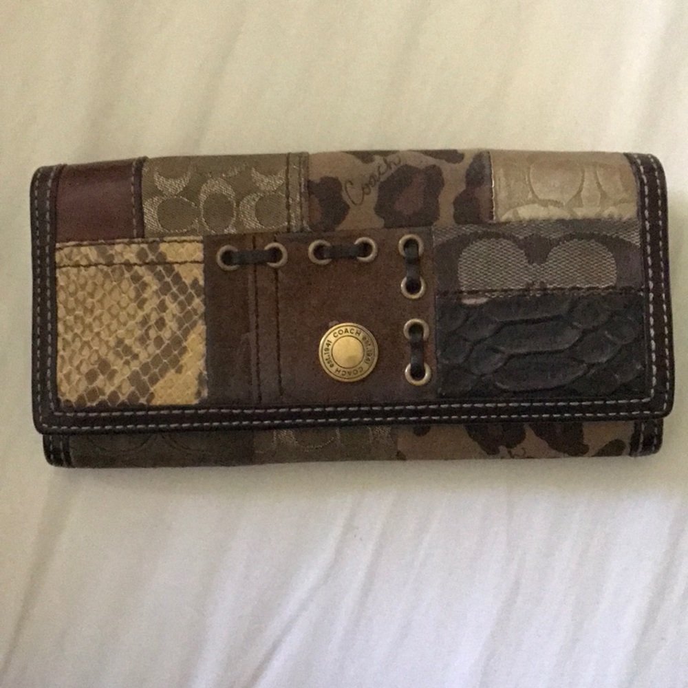 Coach multi-patterned brown envelope wallet